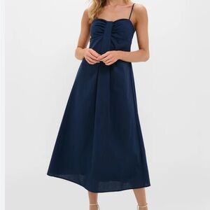 NWT Hyacinth House Navy Linen Pleated Zoe Dress